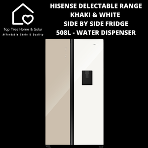 Hisense Delectable Range Khaki & White Side by Side Fridge - 508L Water Dispenser