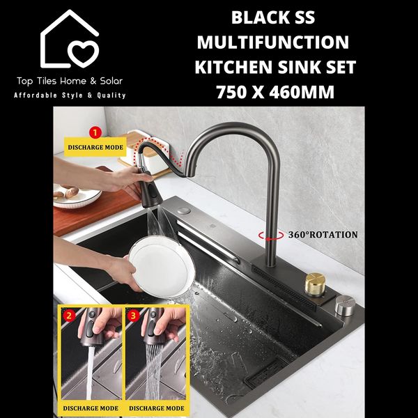 Black Stainless Steel  Multifunction Kitchen Sink Set - 750 x 460mm