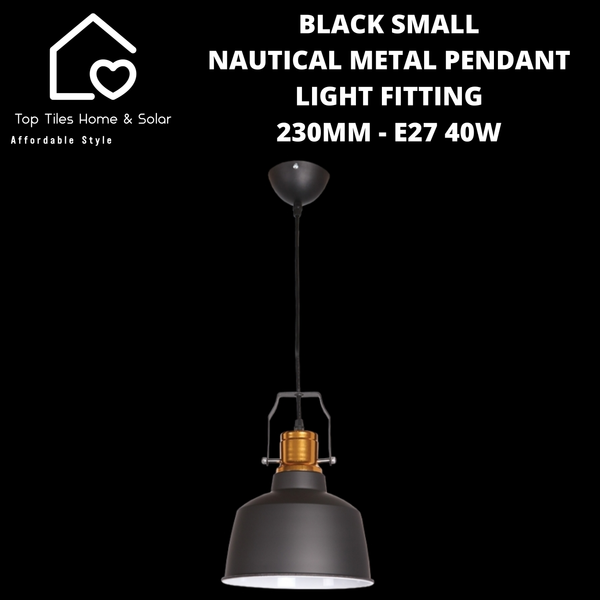 Black Small Nautical Metal Pendant Light Fitting - 230mm - E27 40W