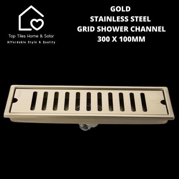 Gold Stainless Steel Grid Shower Channel - 300 x 100mm