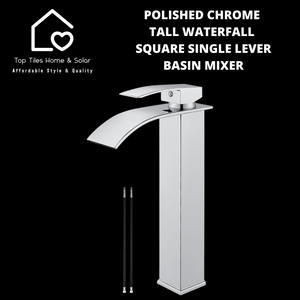 Polished Chrome Tall Waterfall Square Single Lever Basin Mixer