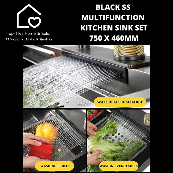 Black Stainless Steel  Multifunction Kitchen Sink Set - 750 x 460mm