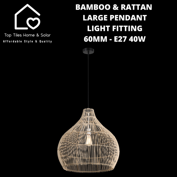 Bamboo & Rattan Large Pendant Light Fitting 60mm - E27 40W