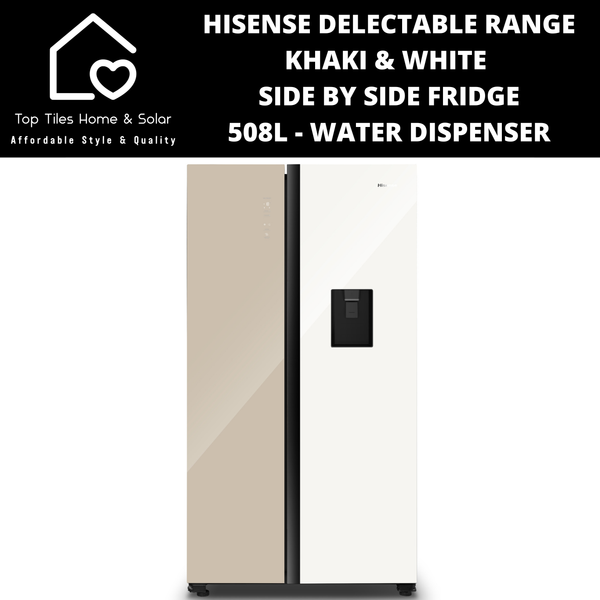 Hisense Delectable Range Khaki & White Side by Side Fridge - 508L Water Dispenser