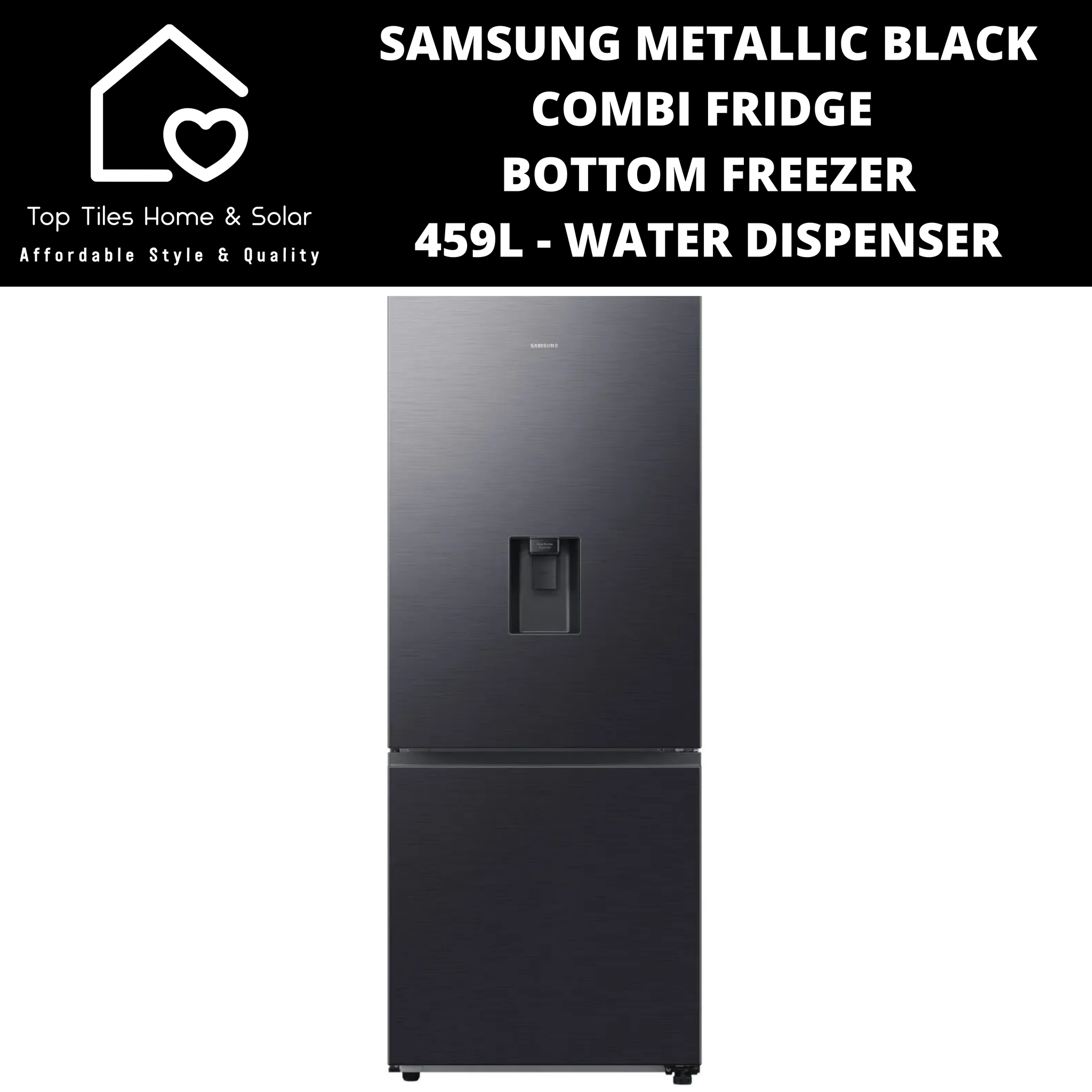 Samsung Metallic Black Combi Fridge Bottom Freezer - 459L Water Dispenser