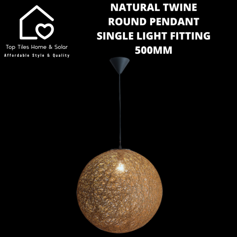 Natural Twine Round Pendant Single Light Fitting - 500mm