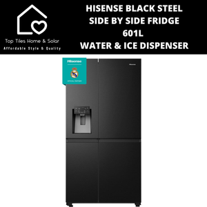 Hisense Black Steel Smart Side By Side Fridge  - 601L Water & Ice Dispenser