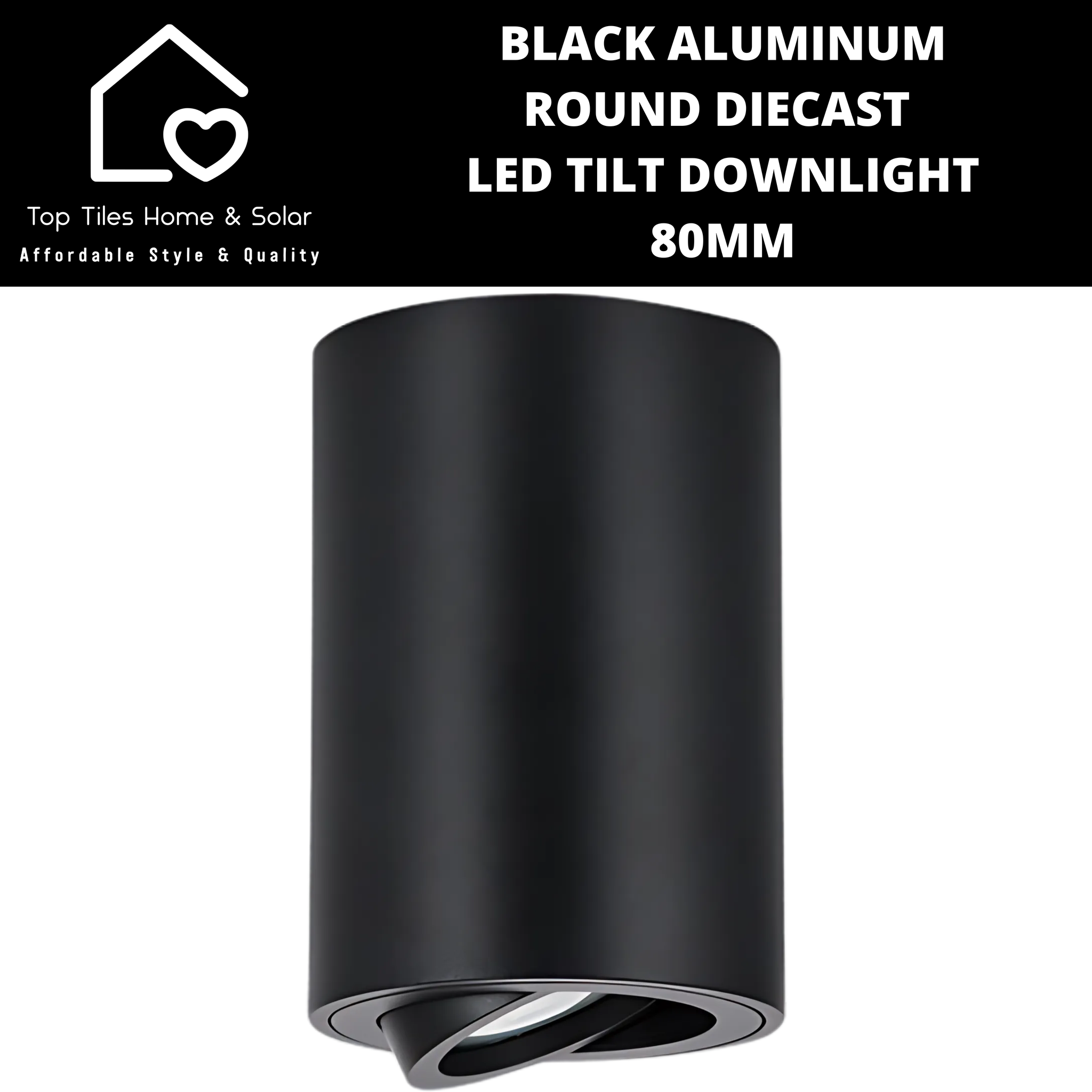 Black Aluminum Round Die Cast LED Tilt Downlight - 80mm