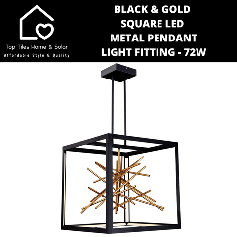 Black & Gold Square LED Metal Pendant Light Fitting - 72W