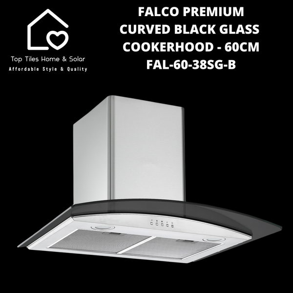 Falco Premium Curved Black Glass Cookerhood - 60cm FAL-60-38SG-B