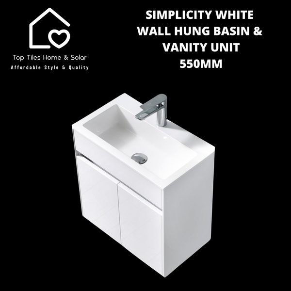 Simplicity White Wall Hung Basin & Vanity Unit - 550mm