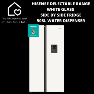 Hisense Delectable Range White Glass Side by Side Fridge - 508L Water Dispenser