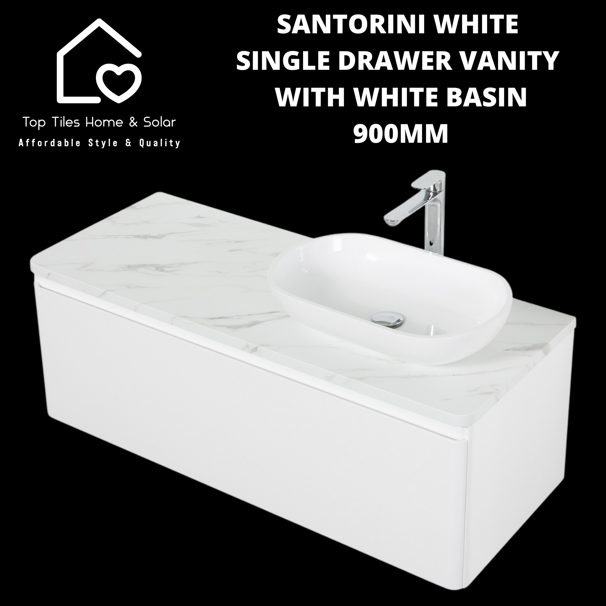 Santorini White Single Drawer Vanity With White Basin - 1200mm