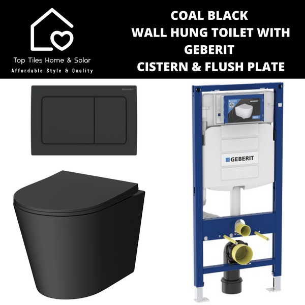 Coal Black Wall Hung Toilet with Geberit Cistern & Black Flush Plate