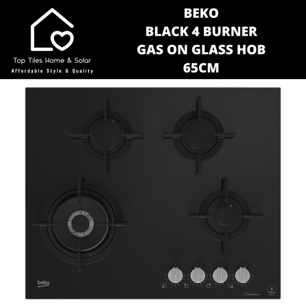 Beko Black 4 Burner Gas on Glass Hob - 65cm