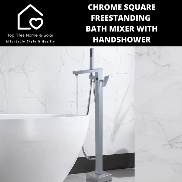 Chrome Square Freestanding Bath Mixer With Handshower