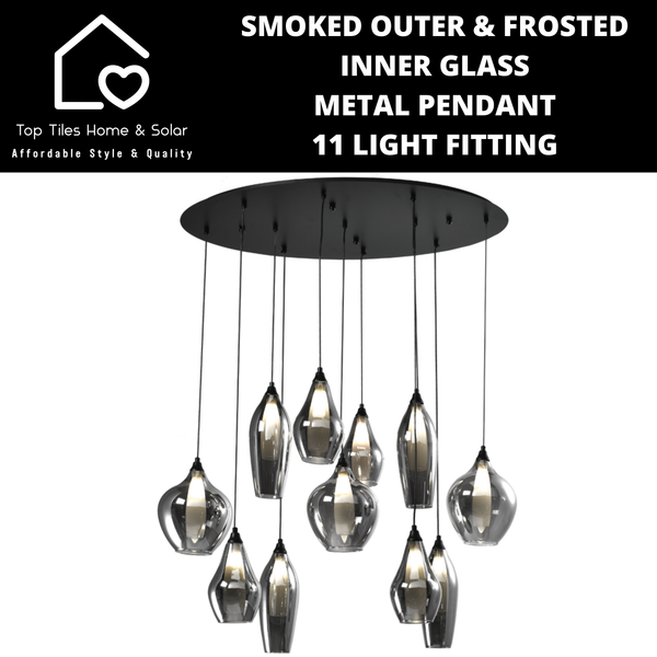 Smoked Outer & Frosted Inner Glass Metal Pendant 11 Light Fitting