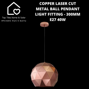 Copper Laser Cut Metal Ball Pendant Light Fitting - 300mm - E27 40W