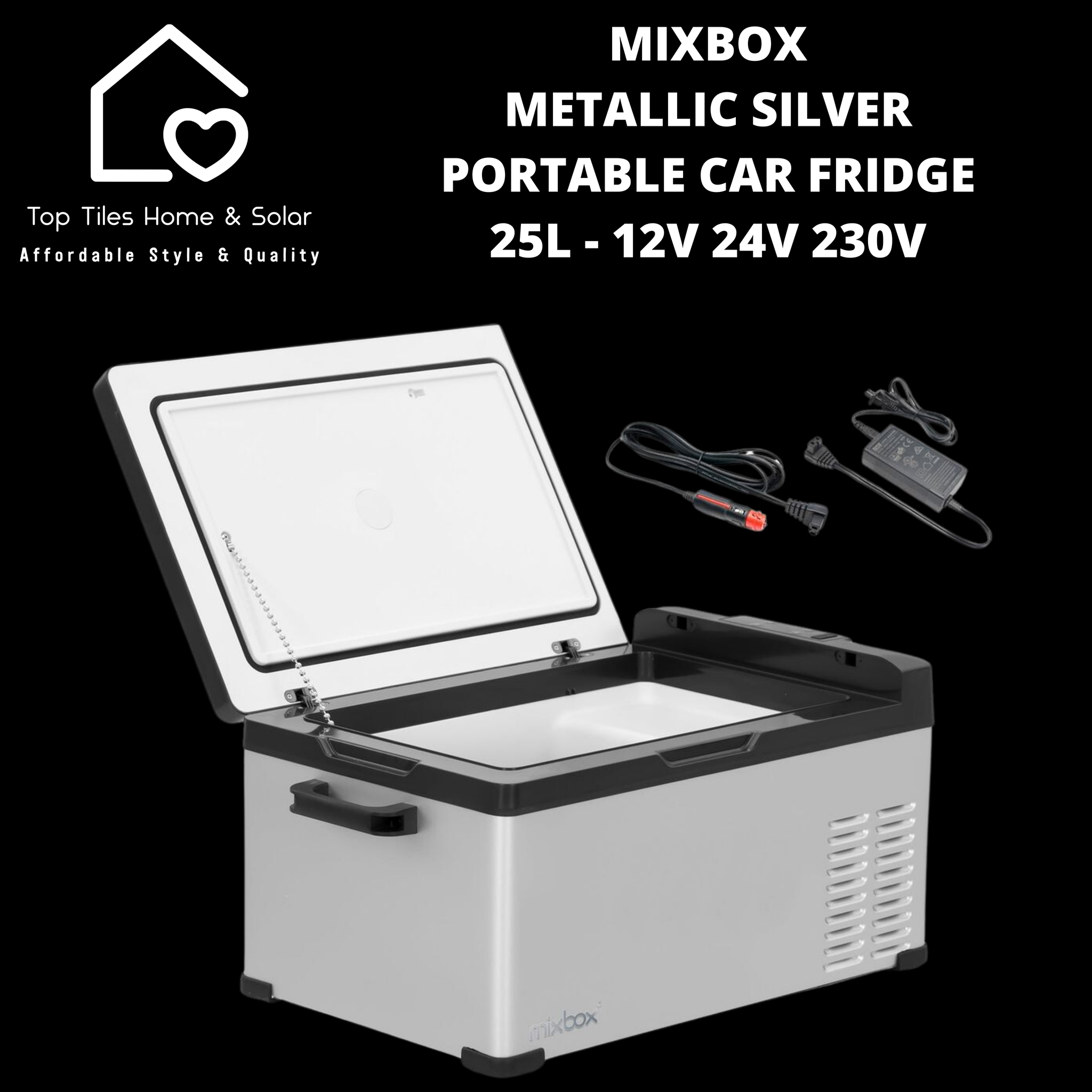 Mixbox Metallic Silver Portable Car Fridge - 25L - 12V/24V/230V