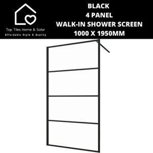 Black 4 Panel Walk-In Shower Screen - 1000 x 1950mm