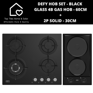 Defy Hob Set - Black Glass 4B Gas Hob - 60cm + 2P Solid 30cm