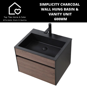 Simplicity Charcoal Wall Hung Basin & Vanity Unit - 600mm