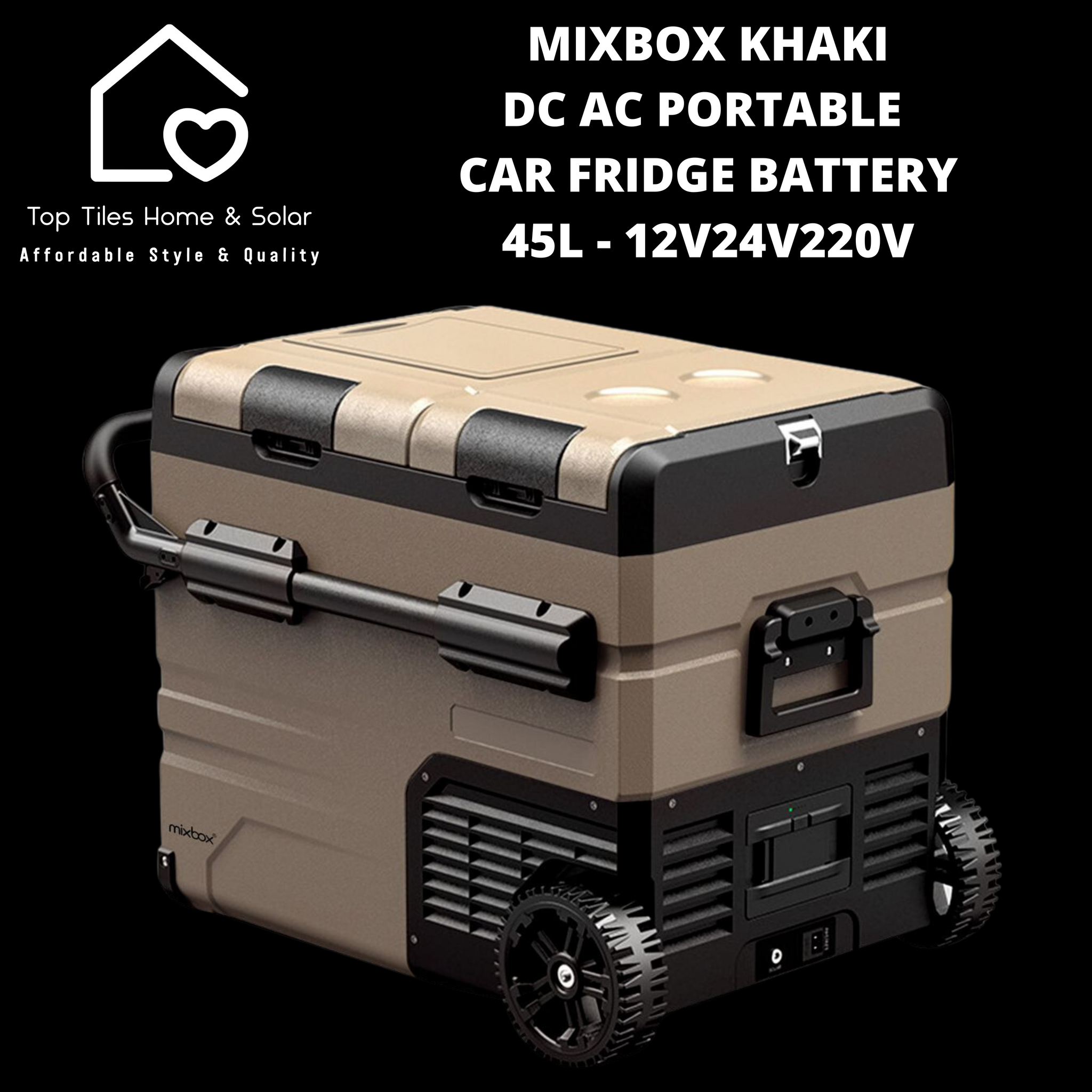 Mixbox Khaki DC AC Portable Car Fridge with Battery - 45L - 12V/24V/220V