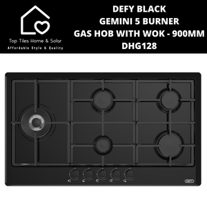 Defy Black Gemini 5 Burner Gas Hob With Wok - 900mm DHG128