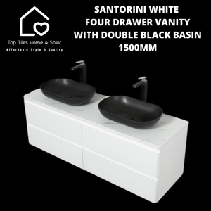 Santorini White Four Drawer Vanity With Double Black Basin - 1500mm