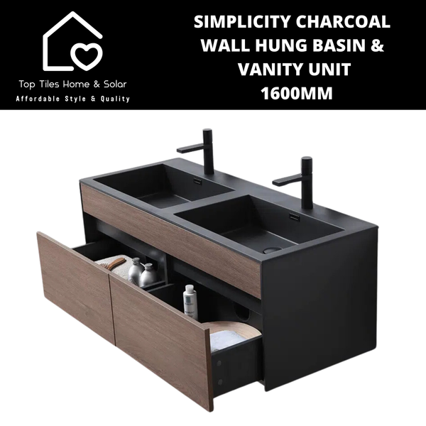 Simplicity Charcoal Wall Hung Basin & Vanity Unit - 1600mm