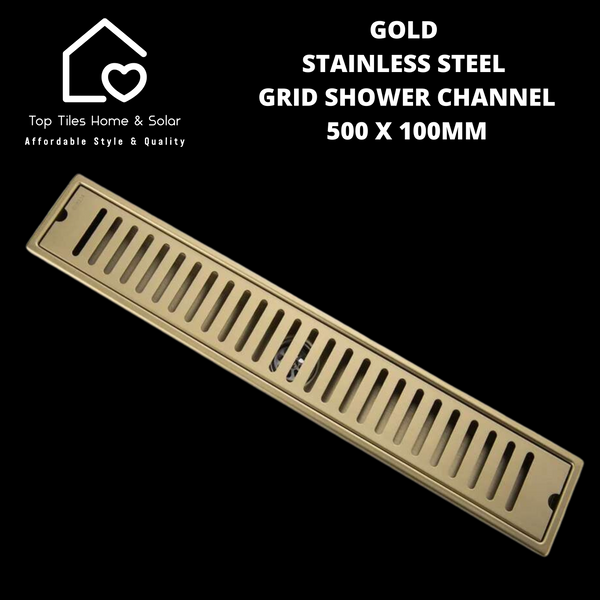 Gold Stainless Steel Grid Shower Channel - 500 x 100mm