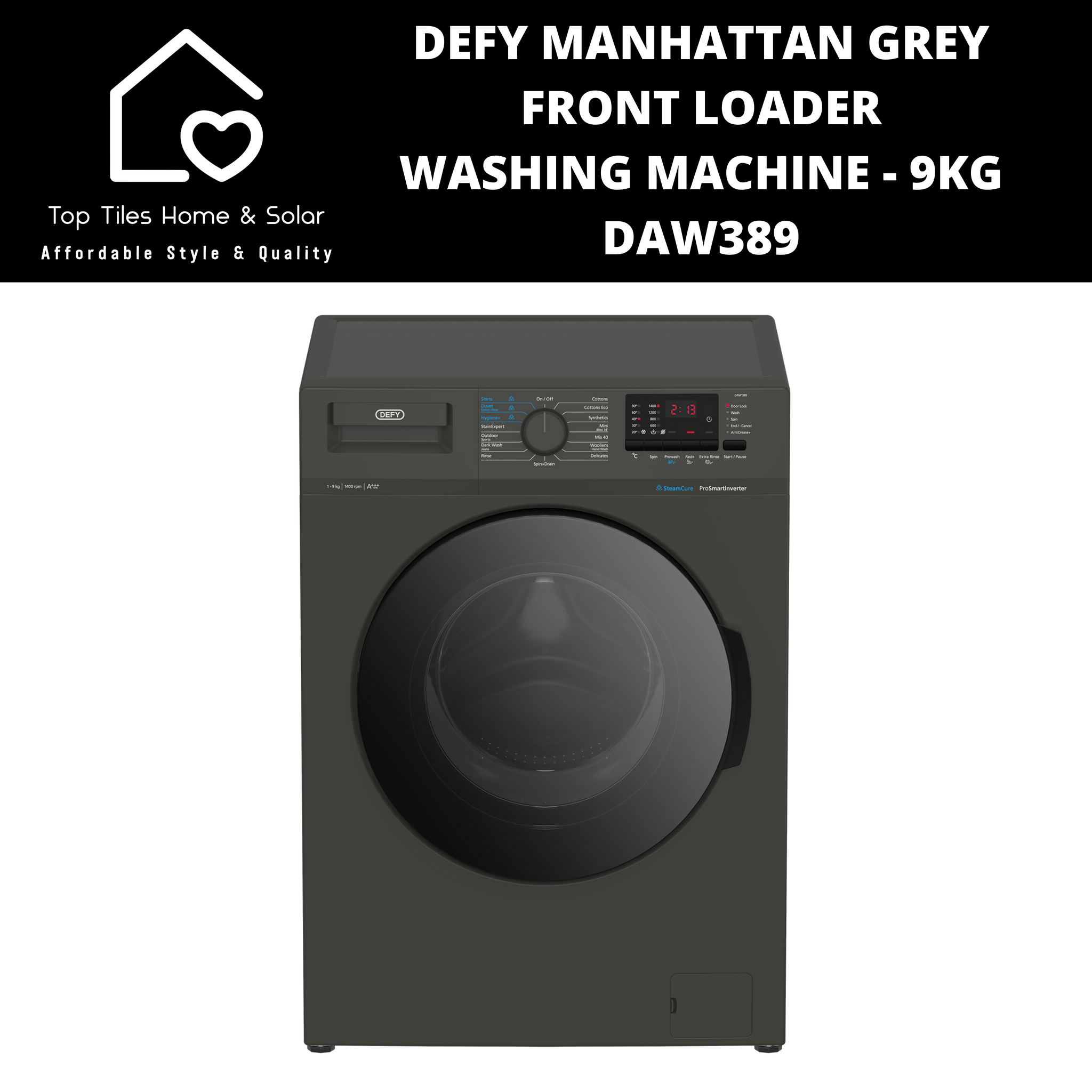 Defy Manhattan Grey Front Loader Washing Machine - 9kg DAW389