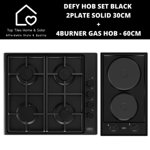 Defy Hob Set - Black 2Plate Solid 30cm + 4Burner Gas Hob - 60cm