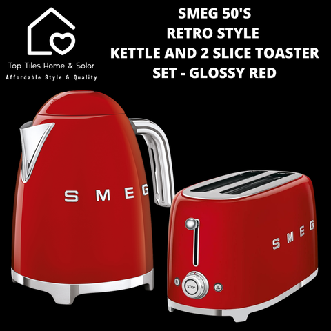 Smeg 50's Retro Style Kettle and 2 Slice Toaster Set - Glossy Red