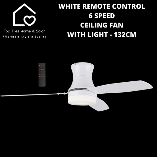 White Remote Control 6 Speed Ceiling Fan with Light - 132cm