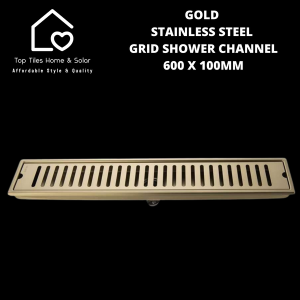 Gold Stainless Steel Grid Shower Channel - 600 x 100mm