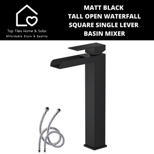 Matt Black Tall Open Waterfall Square Single Lever Basin Mixer