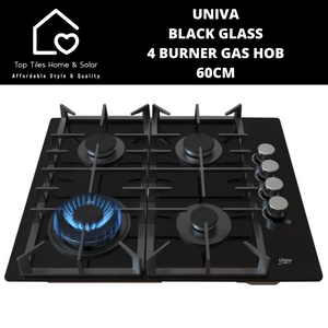 Univa Black Glass 4 Burner Gas Hob - 60cm