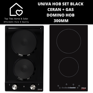 Univa Hob Set - Black Ceran + Gas Domino Hob - 300mm