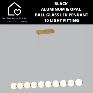 Gold Aluminum & Opal Ball Glass LED Pendant 10 Light Fitting