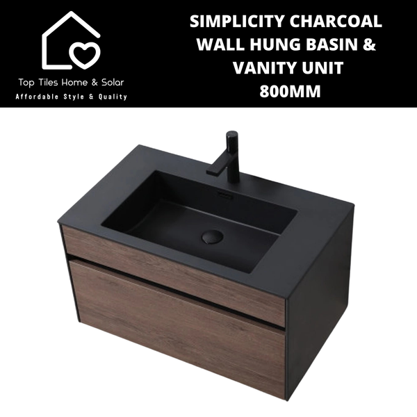 Simplicity Charcoal Wall Hung Basin & Vanity Unit - 800mm