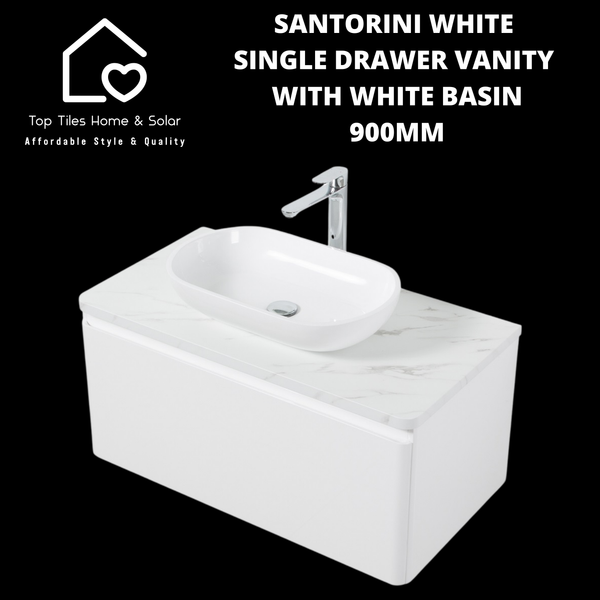 Santorini White Single Drawer Vanity With White Basin - 900mm