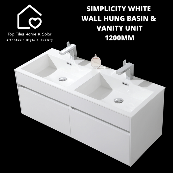 Simplicity White Wall Hung Basin & Vanity Unit - 1200mm