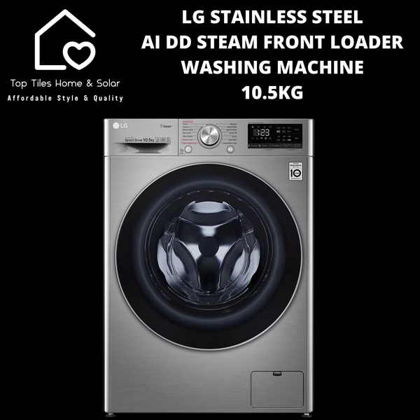 LG Stainless Steel AI DD Steam Front Loader Washing Machine - 10.5kg