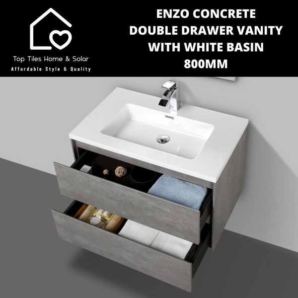 Enzo Concrete Double Drawer Vanity With White Basin - 800mm