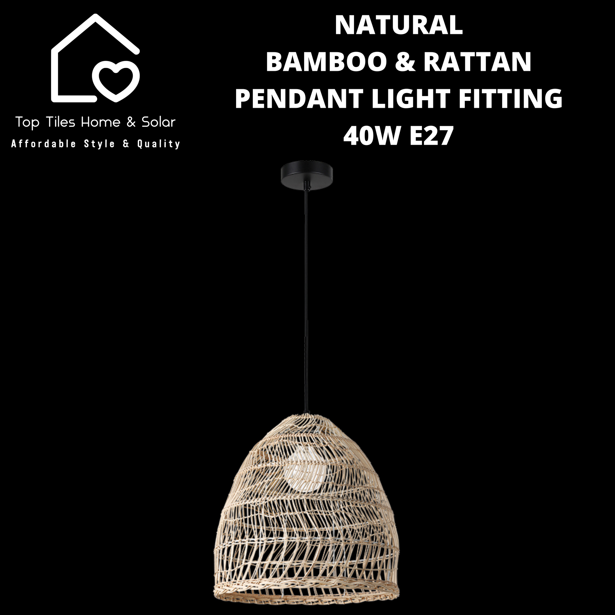 Natural Bamboo & Rattan Pendant Light Fitting - 40W E27