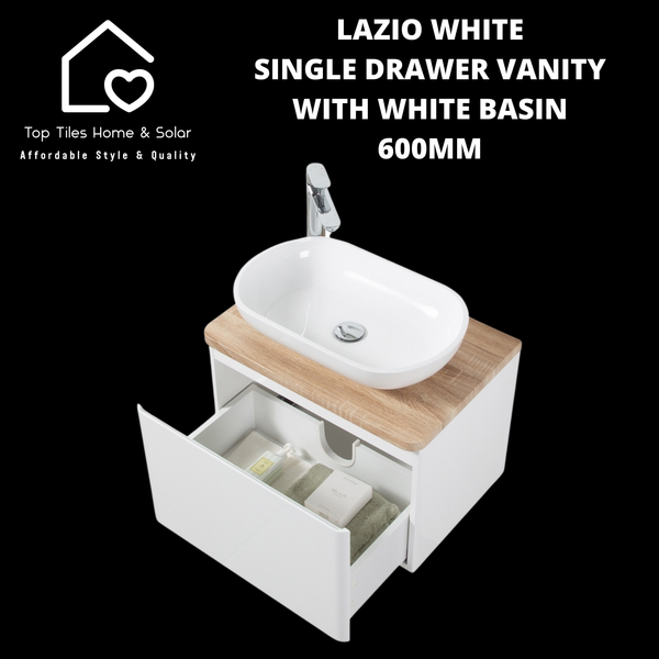 Lazio Single Drawer Vanity With White Basin - 600mm