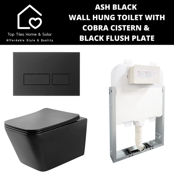 Ash Black Wall Hung Toilet with Cobra Cistern & Black Flush Plate