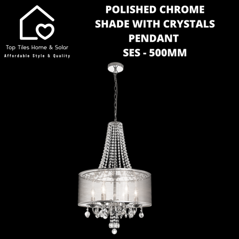 Polished Chrome Shade with Crystals Pendant  - SES - 500mm