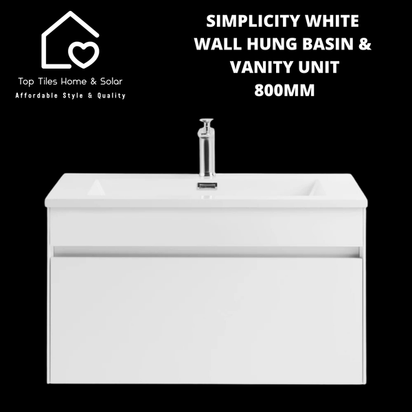 Simplicity White Wall Hung Basin & Vanity Unit - 800mm